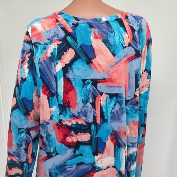 LOGO Lori Goldstein XL. Rayon Multicolor Scoop Neck Long Sleeve Tunic Top - Picture 5 of 11